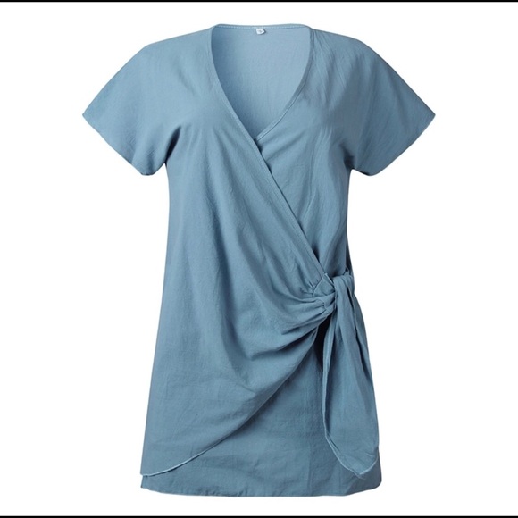 Blue Wrap Tie Dress - Picture 2 of 7